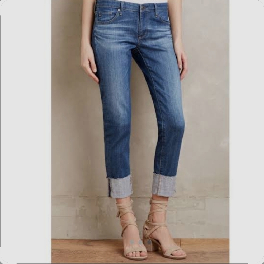 AG  Stevie Cuff Slim Straight Blue Jeans